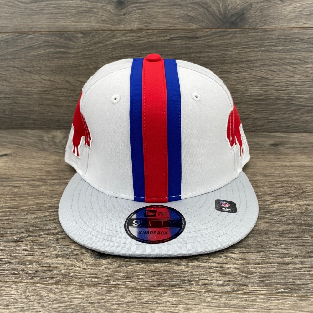 New Era 9FIFTY Buffalo Bills Hat Mens OSFM White Red Blue Snapback Stripe Cap
